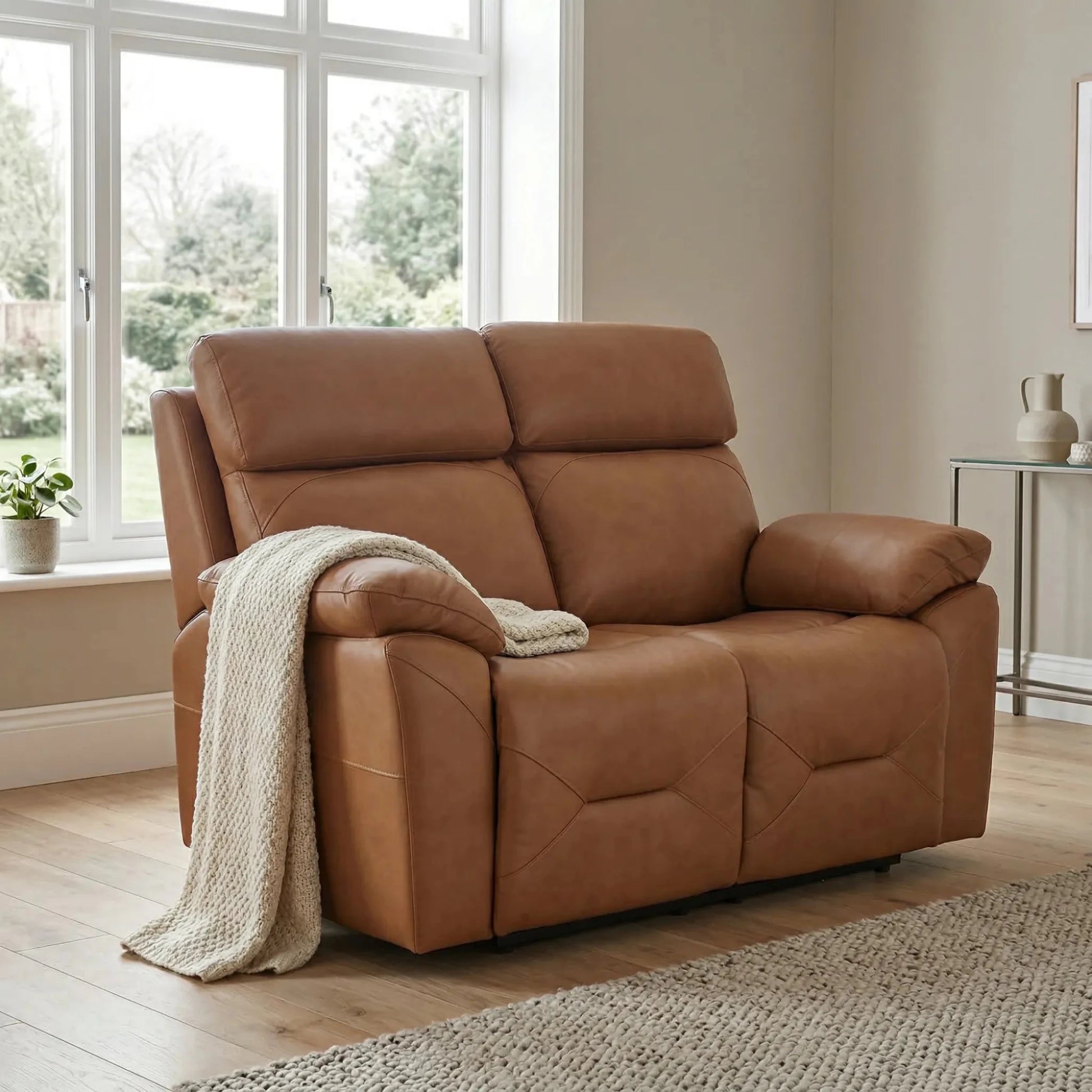Renato Genuine Leather Caramel Electric Power Recliner 2 Seater Sofa - Furniture Instore