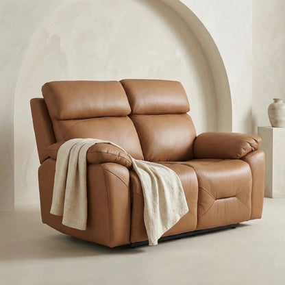 Renato Genuine Leather Caramel Electric Power Recliner 2 Seater Sofa - Furniture Instore