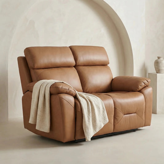 Renato Genuine Leather Caramel Electric Power Recliner 2 Seater Sofa - Furniture Instore
