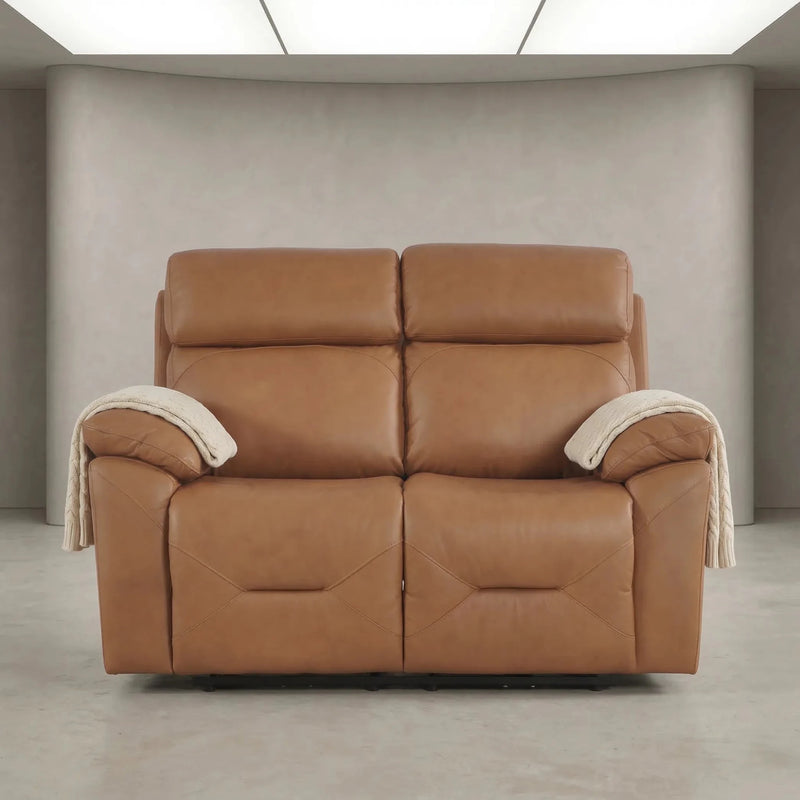 Renato Genuine Leather Caramel Electric Power Recliner 2 Seater Sofa - Furniture Instore