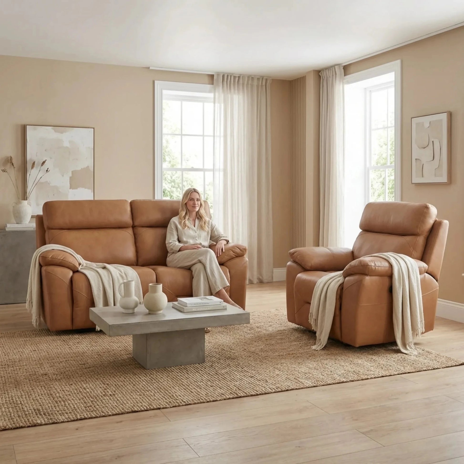 Electric power sofa suite caramel
