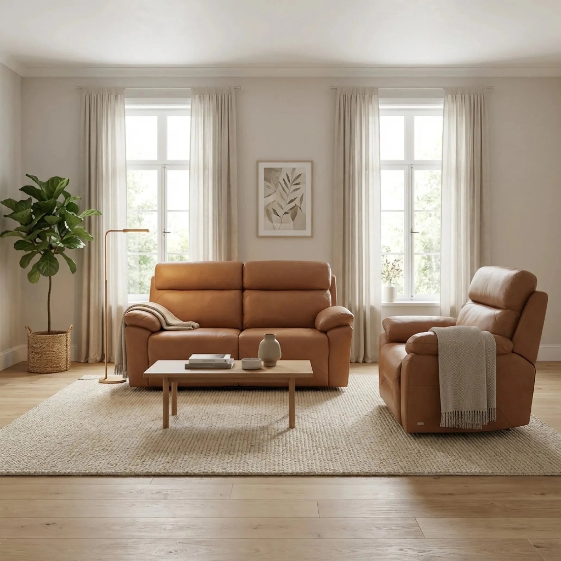Genuine leather 2 1 seater sofa