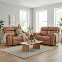 Renato Genuine Leather Caramel Electric Power Recliner 2+2 Seater Sofa Set - Furniture Instore