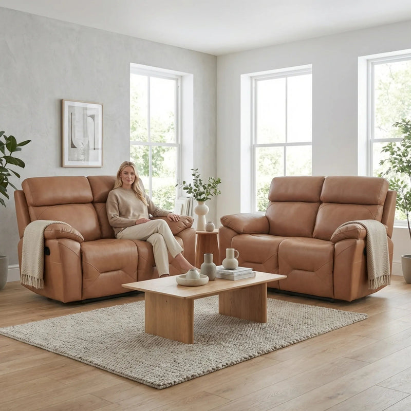 Renato Genuine Leather Caramel Electric Power Recliner 2+2 Seater Sofa Set - Furniture Instore