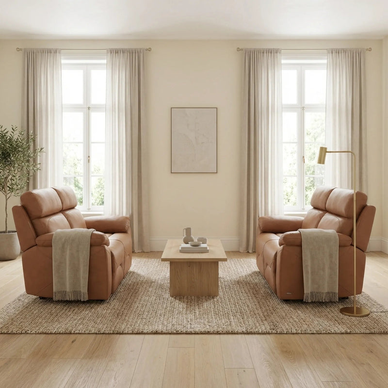 Renato Genuine Leather Caramel Electric Power Recliner 2+2 Seater Sofa Set - Furniture Instore