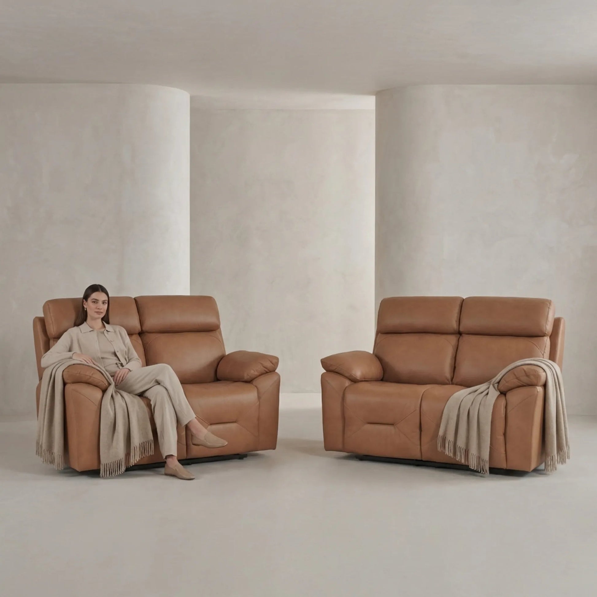 Renato Genuine Leather Caramel Electric Power Recliner 2+2 Seater Sofa Set - Furniture Instore