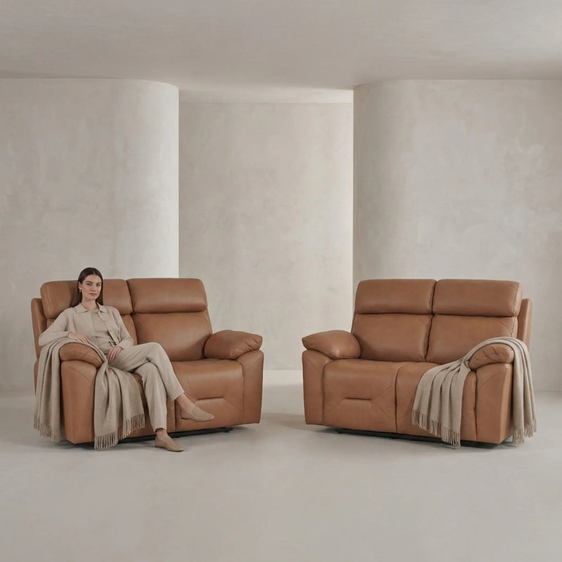 Renato Genuine Leather Caramel Electric Power Recliner 2+2 Seater Sofa Set - Furniture Instore