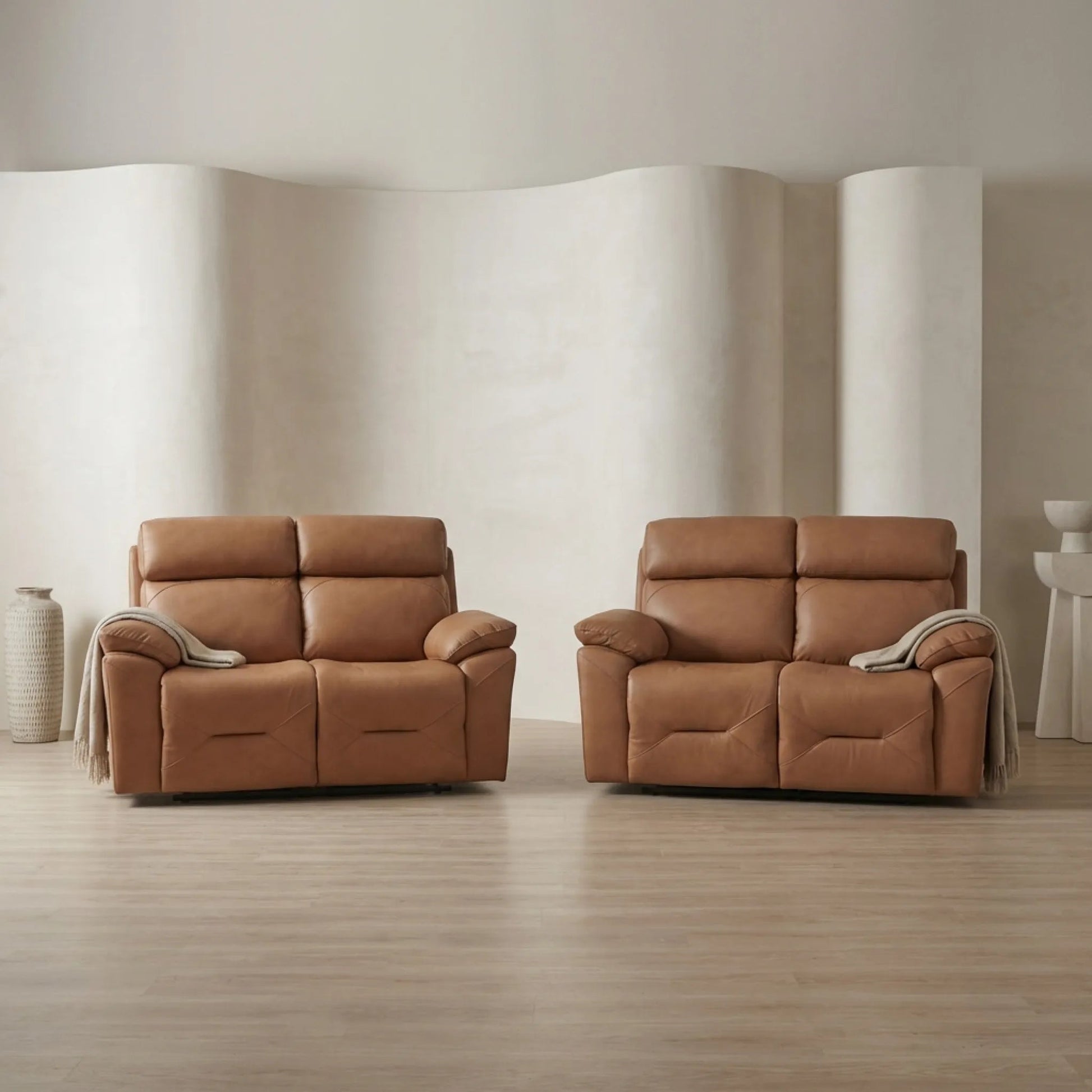 Renato Genuine Leather Caramel Electric Power Recliner 2+2 Seater Sofa Set - Furniture Instore