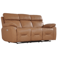 Brown leather sofa with reclining feature on a white background