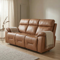 Renato Genuine Leather Caramel Electric Power Recliner 3 Seater Sofa - Furniture Instore