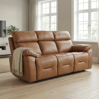 Renato Genuine Leather Caramel Electric Power Recliner 3 Seater Sofa - Furniture Instore