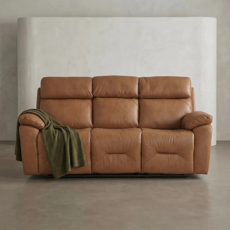 Renato Genuine Leather Caramel Electric Power Recliner 3 Seater Sofa - Furniture Instore