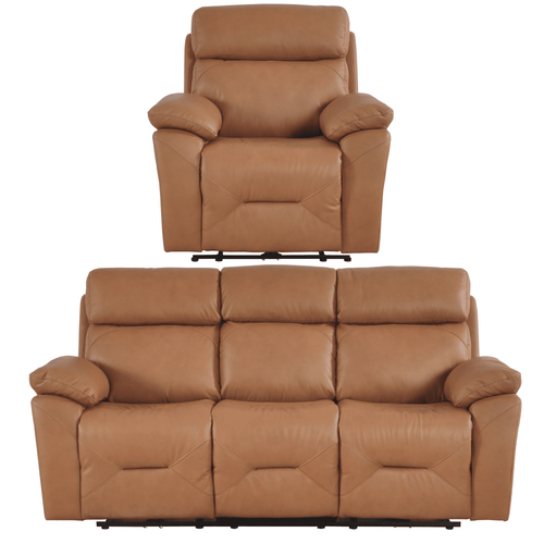 Renato Genuine Leather Caramel Electric Power Recliner 3+1 Seater Sofa Set