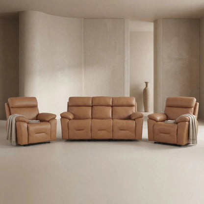Renato Genuine Leather Caramel Electric Power Recliner 3+1+1 Seater Sofa Set - Furniture Instore