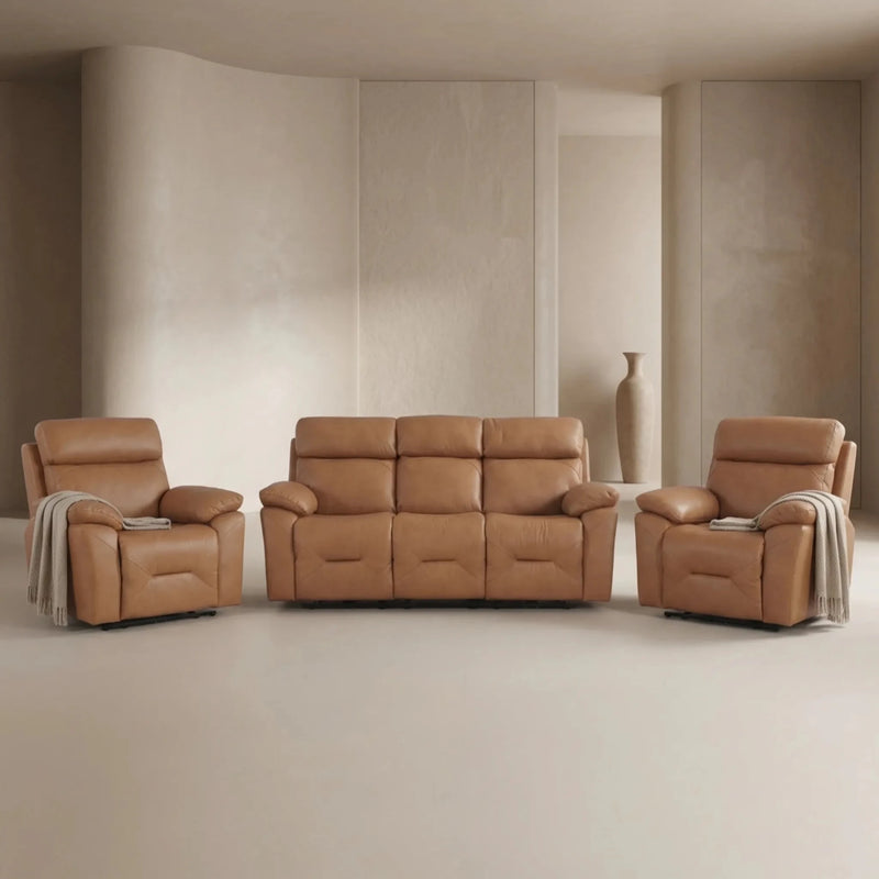 Renato Genuine Leather Caramel Electric Power Recliner 3+1+1 Seater Sofa Set - Furniture Instore