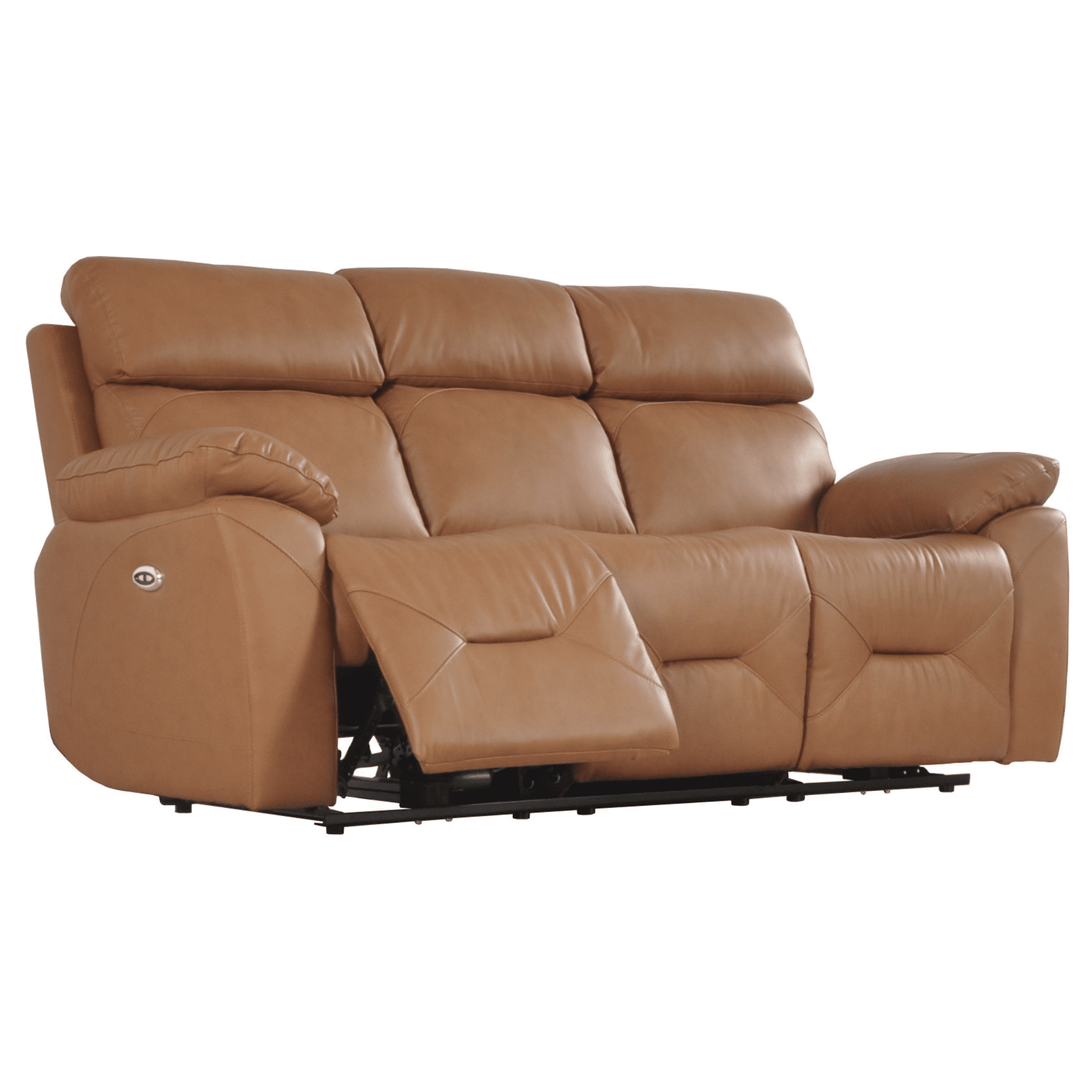 Brown leather reclining sofa on a white background