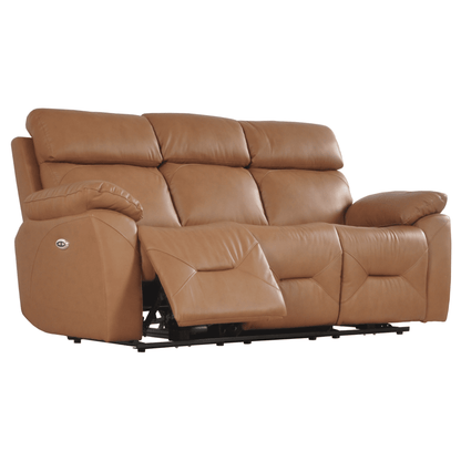 Brown leather reclining sofa on a white background