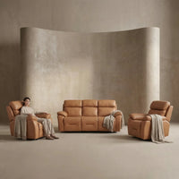 Renato Genuine Leather Caramel Electric Power Recliner 3+1+1 Seater Sofa Set - Furniture Instore