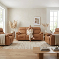 Renato Genuine Leather Caramel Electric Power Recliner 3+1+1 Seater Sofa Set - Furniture Instore