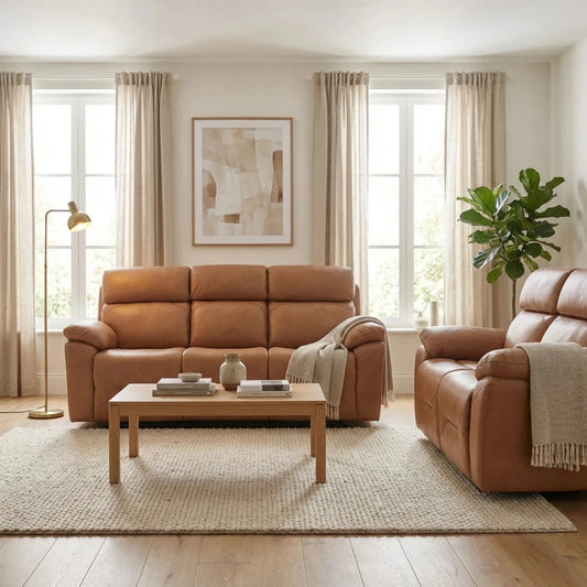 Renato Genuine Leather Caramel Electric Power Recliner 3+2 Seater Sofa Set - Furniture Instore