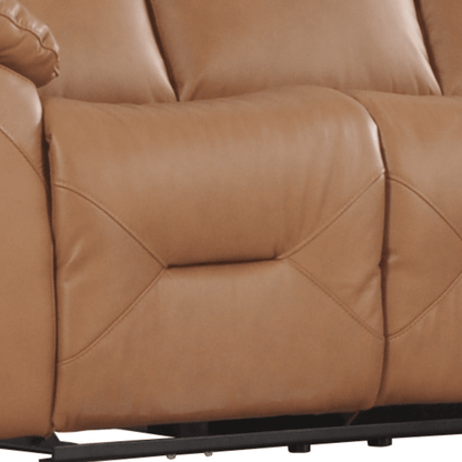 Close-up of a brown leather recliner chair
