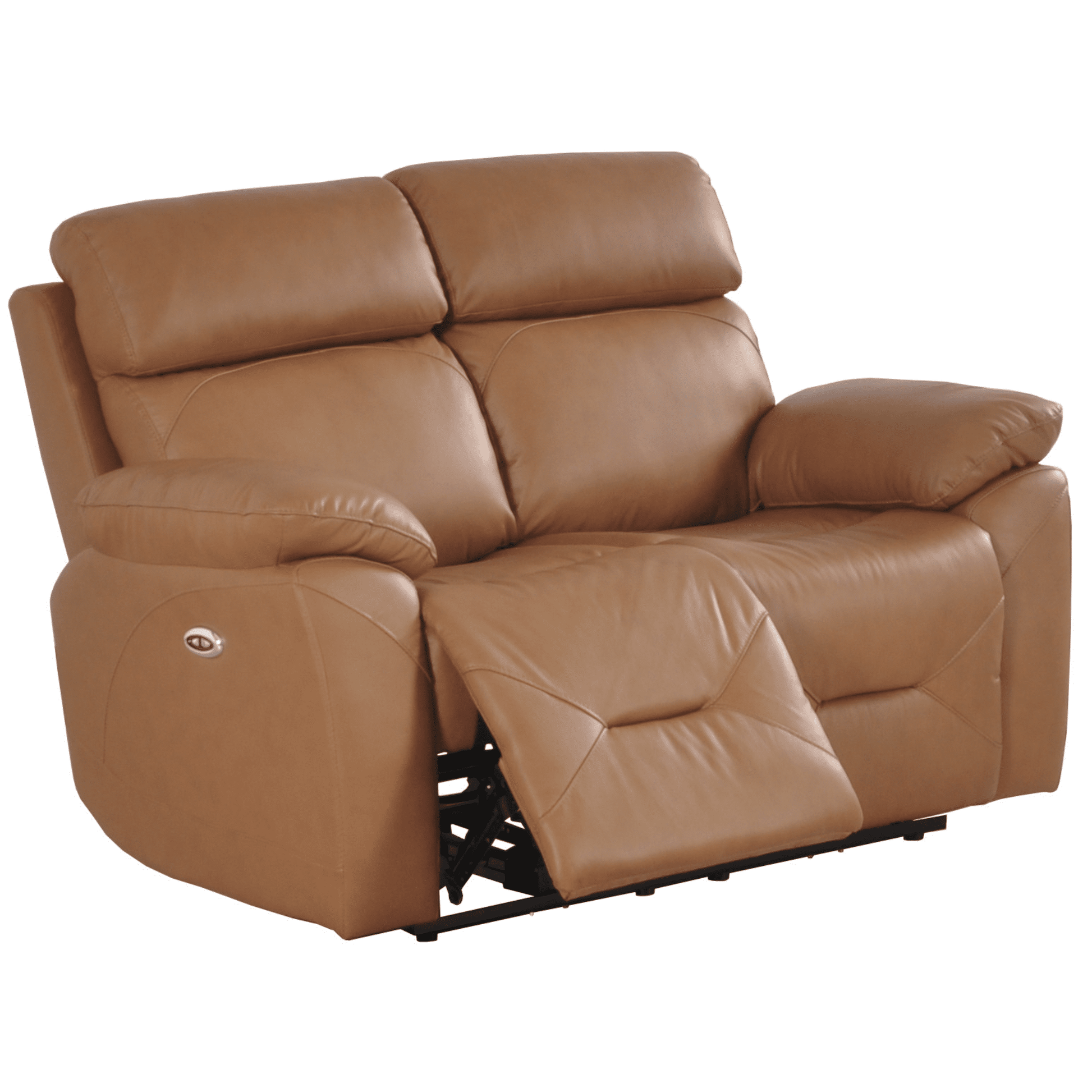Brown leather reclining sofa on a white background