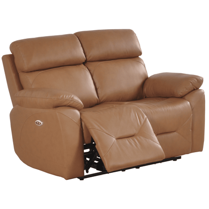 Brown leather reclining sofa on a white background