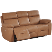 Brown leather sofa with reclining feature on a white background