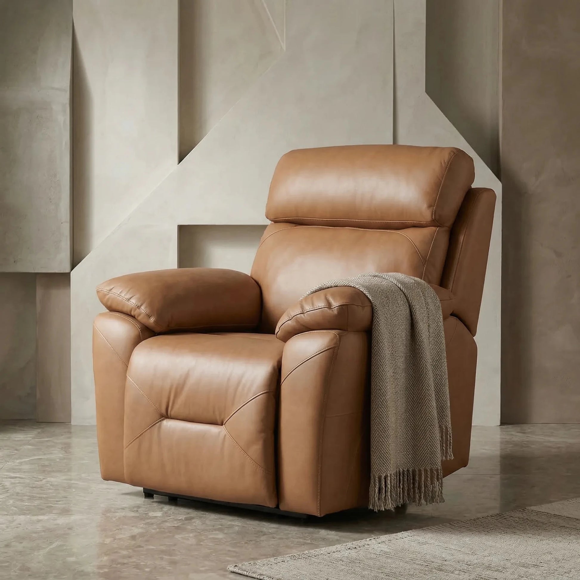 Electric reclining armchair caramel