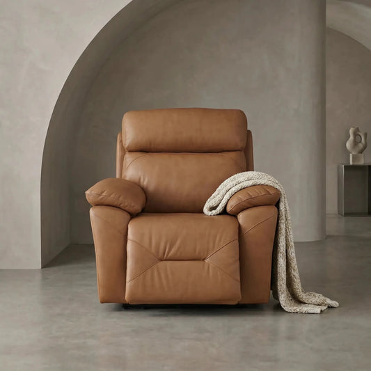 Renato Genuine Leather Caramel Electric Power Recliner Armchair - Furniture Instore