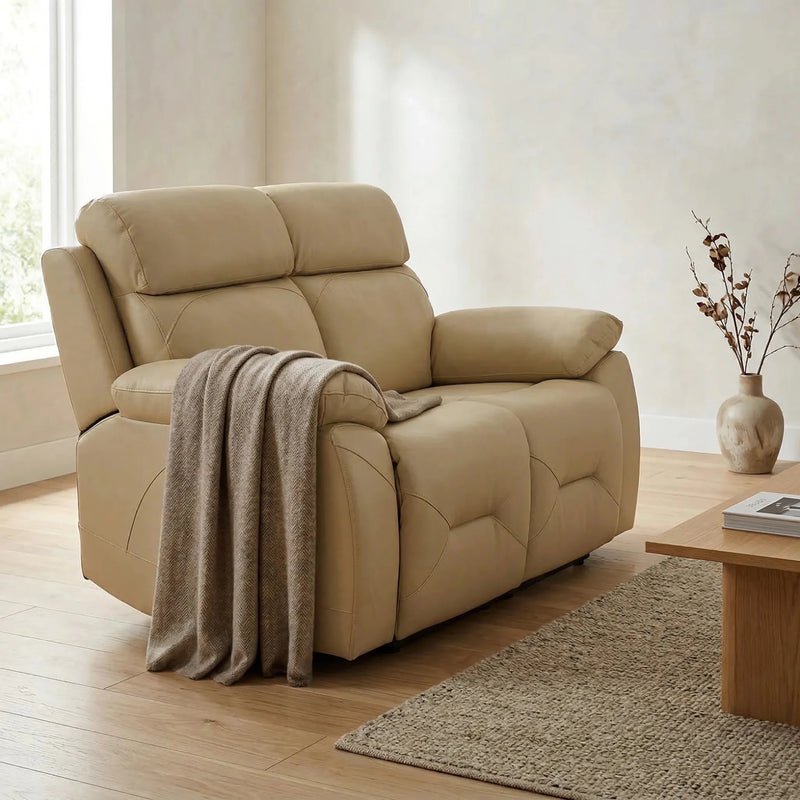 Renato Genuine Leather Cream Electric Power Recliner 2 Seater - Furniture Instore