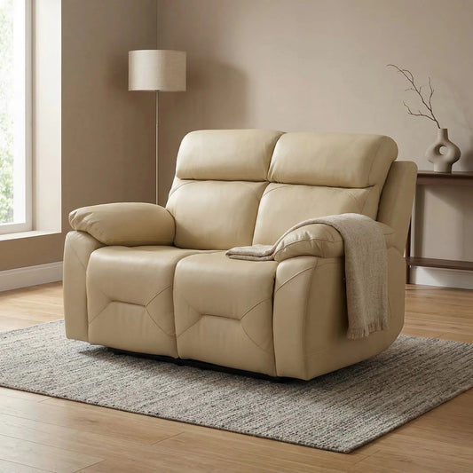Renato Genuine Leather Cream Electric Power Recliner 2 Seater - Furniture Instore