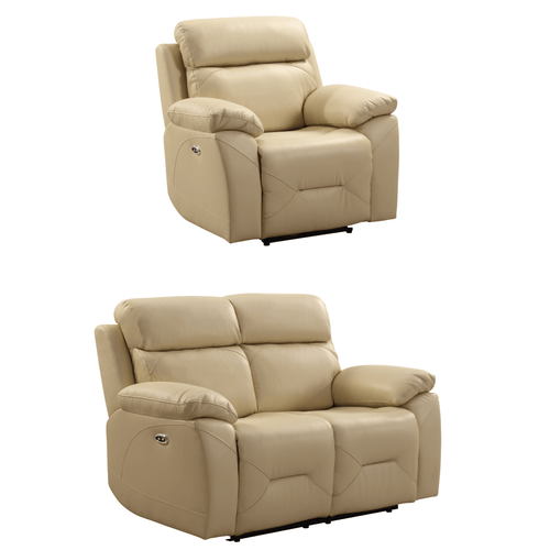 Renato Genuine Leather Cream Electric Power Recliner 2+1 Seater Sofa Set