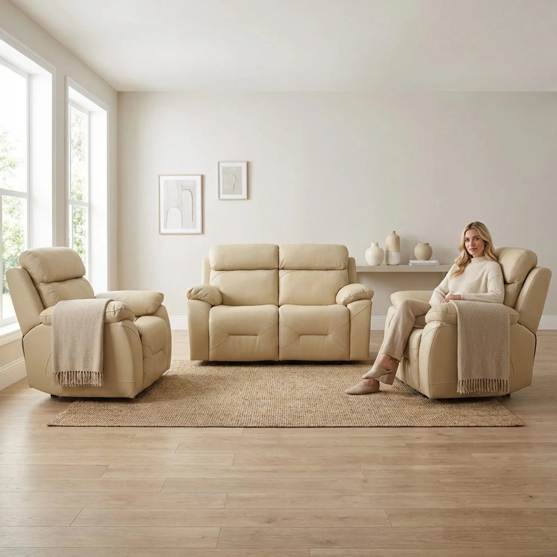 Cream electric recliner set