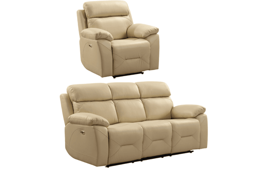 Renato Genuine Leather Cream Electric Power Recliner 3+1 Seater Sofa Set