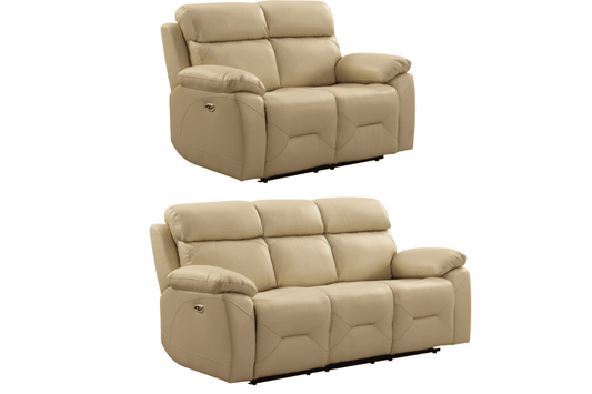 Renato Genuine Leather Cream Electric Power Recliner 3+2 Seater Sofa Set
