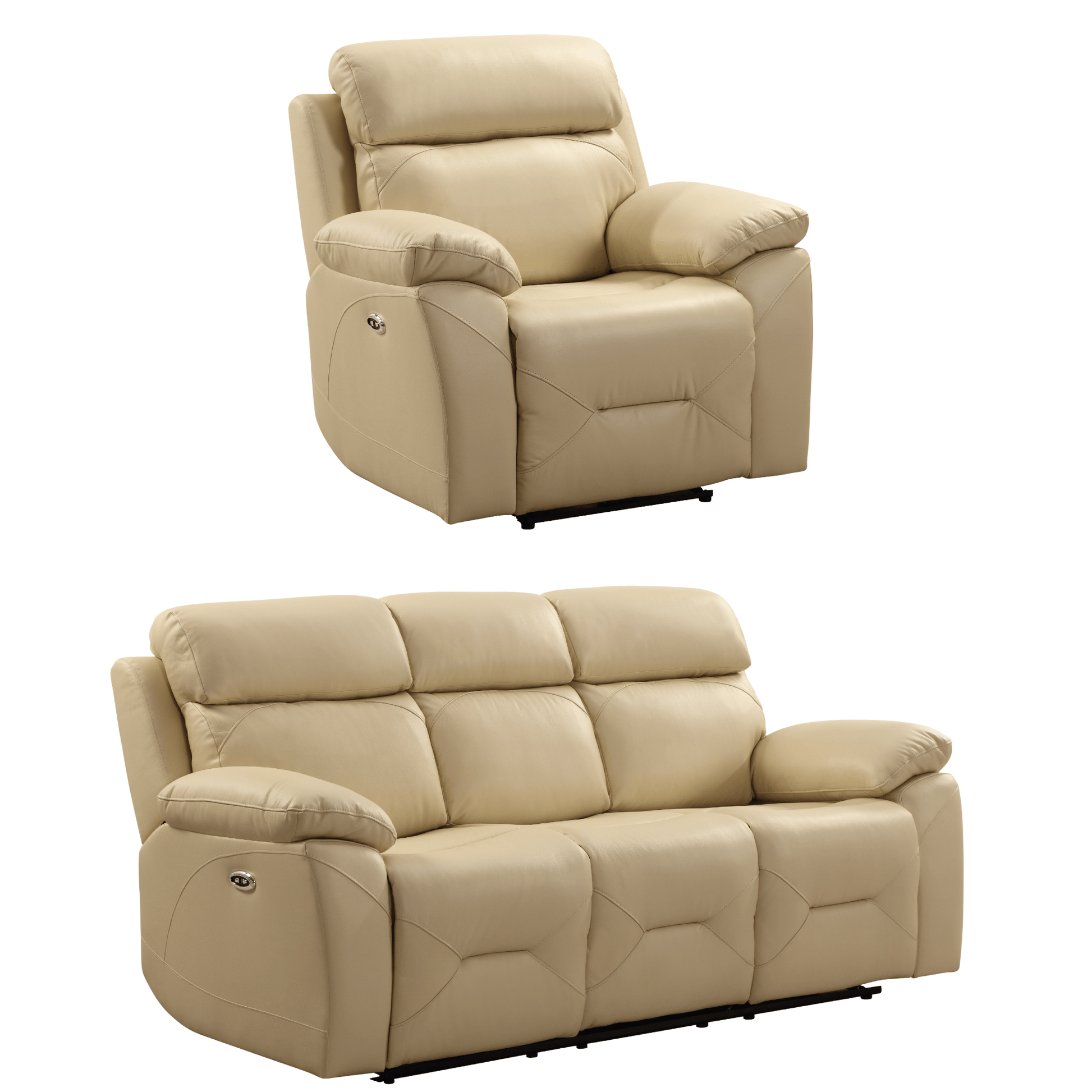 Renato Cream 3+1 sofa set on a white background with smooth fabric upholstery and clean lines