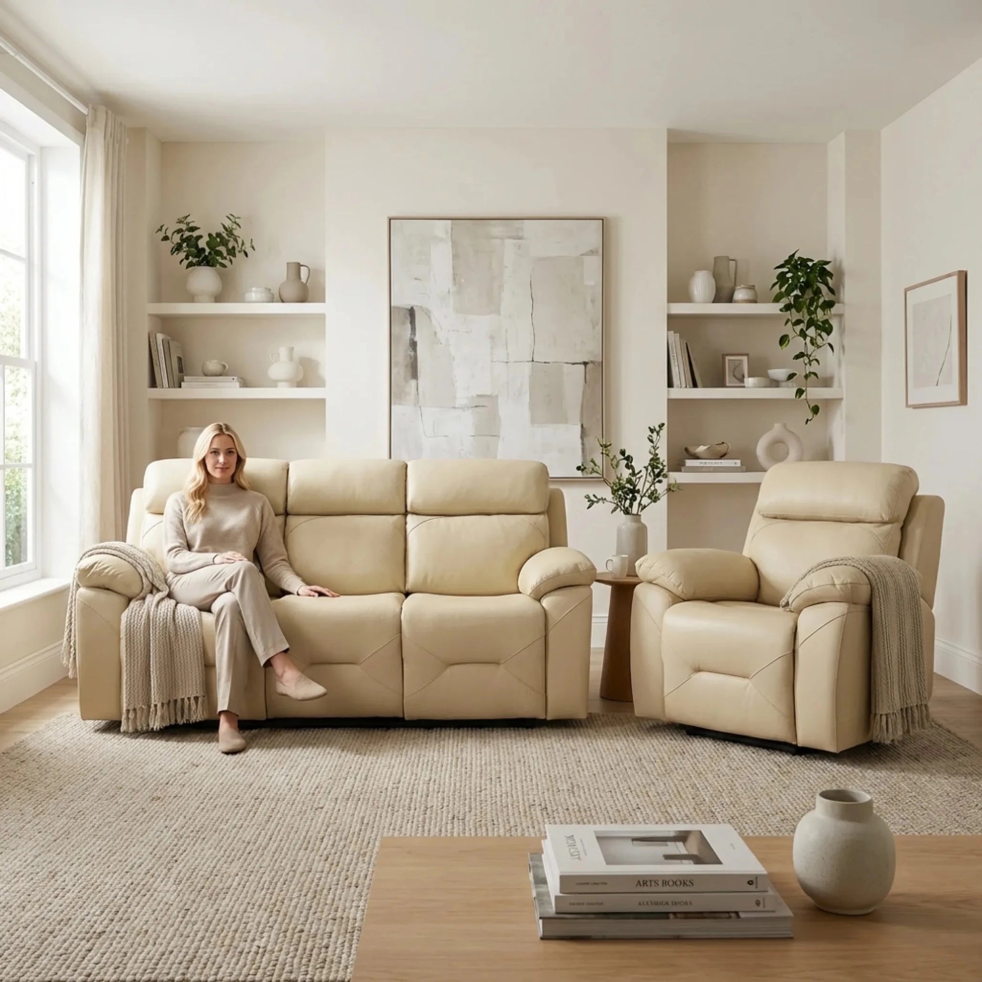 Electric power sofa suite cream
