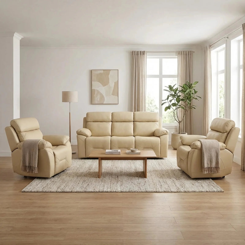 Renato Genuine Leather Cream Electric Power Recliner 3+1+1 Seater Sofa Set - Furniture Instore