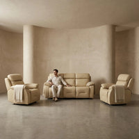 Renato Genuine Leather Cream Electric Power Recliner 3+1+1 Seater Sofa Set - Furniture Instore
