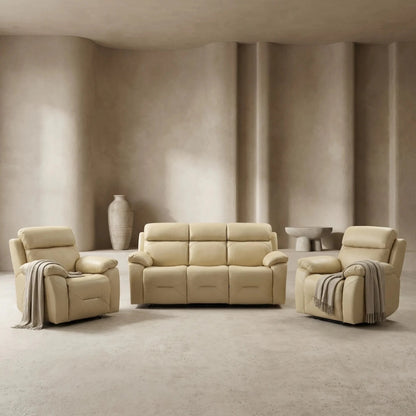 Renato Genuine Leather Cream Electric Power Recliner 3+1+1 Seater Sofa Set - Furniture Instore