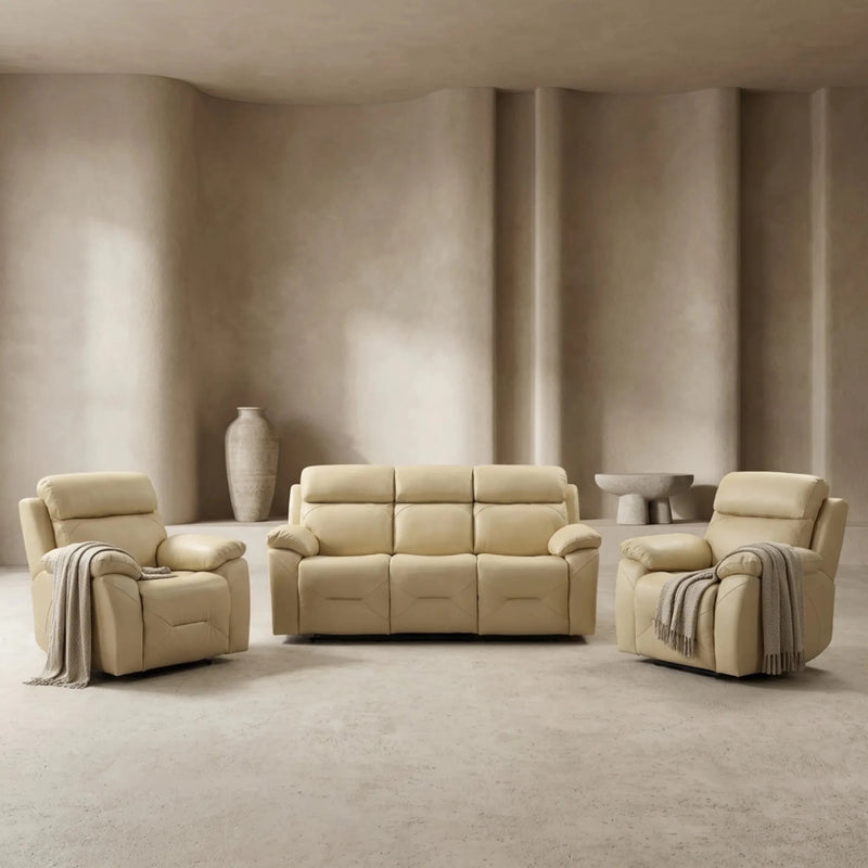 Renato Genuine Leather Cream Electric Power Recliner 3+1+1 Seater Sofa Set - Furniture Instore