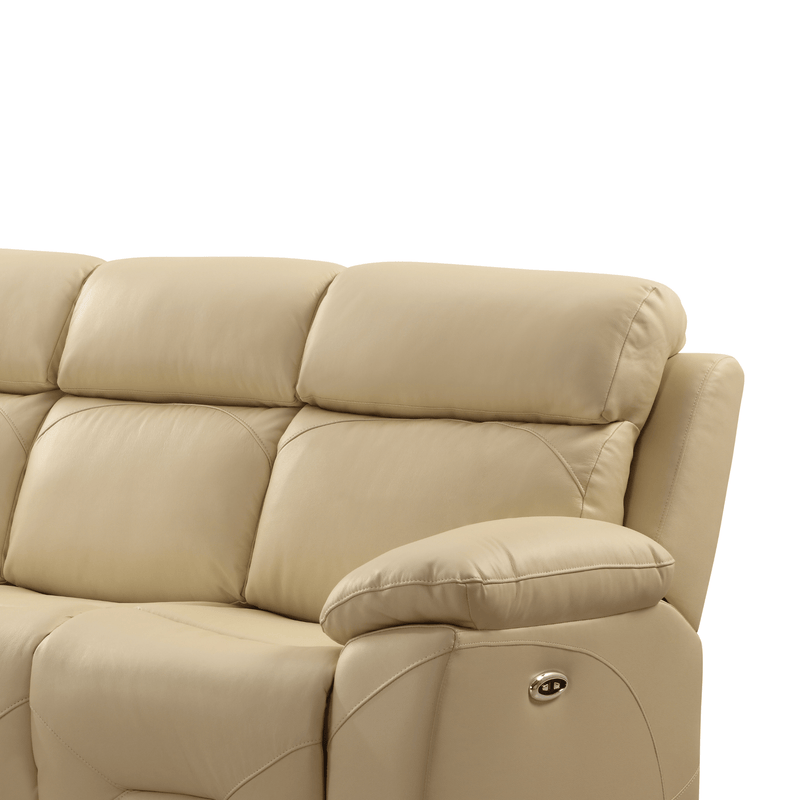 Close-up of Renato Cream 3-seater sofa highlighting the soft, textured fabric upholstery on a white background
