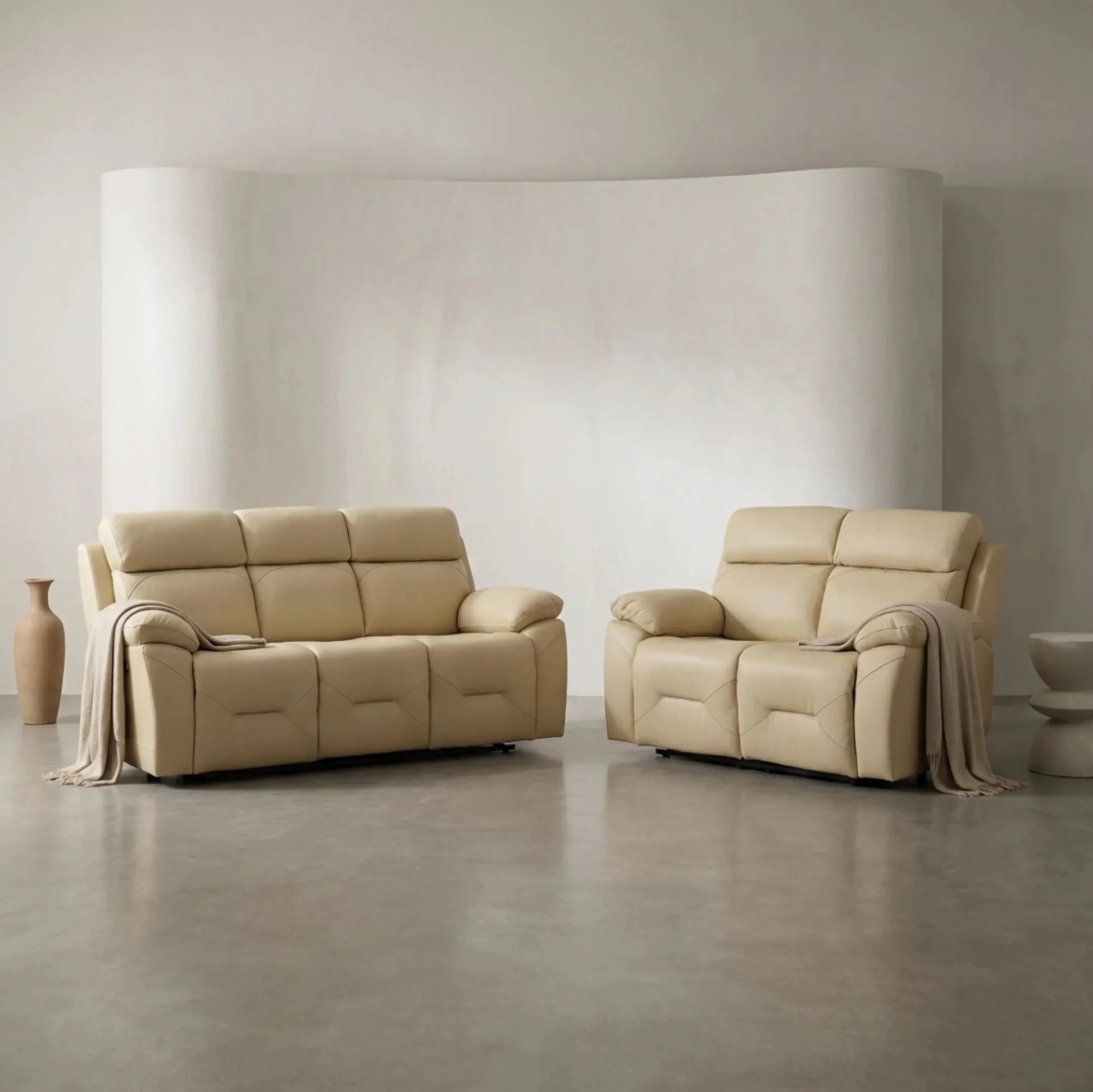 Renato Genuine Leather Cream Electric Power Recliner 3+2 Seater Sofa Set - Furniture Instore