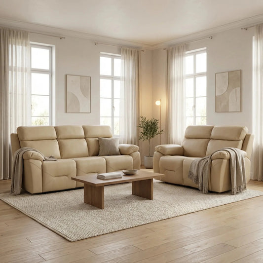 Renato Genuine Leather Cream Electric Power Recliner 3+2 Seater Sofa Set - Furniture Instore