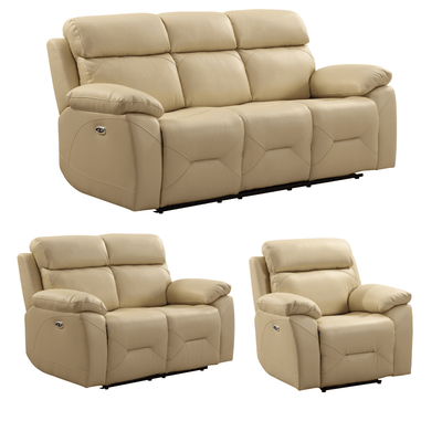 Renato Genuine Leather Cream Electric Power Recliner 3+2+1 Seater Sofa Set
