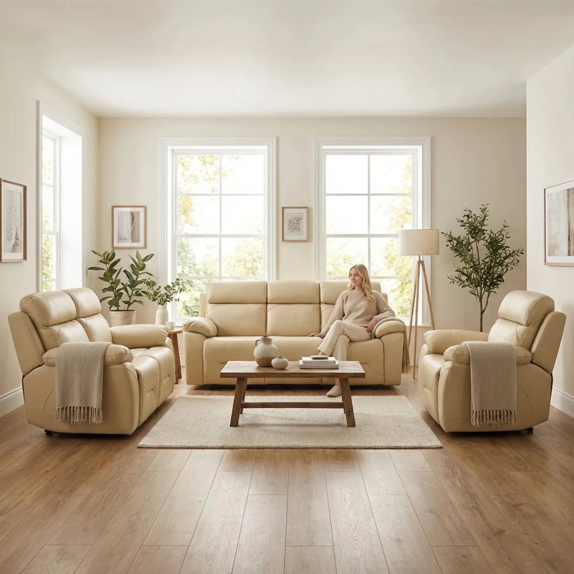 Genuine leather cream sofa