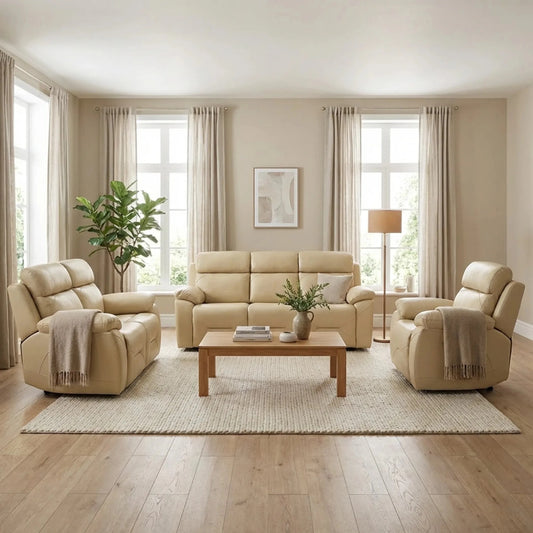 Renato Genuine Leather Cream Electric Power Recliner 3+2+1 Seater Sofa Set - Furniture Instore