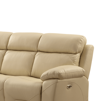 Close-up of Renato Cream 3-seater sofa featuring soft, textured fabric upholstery on a white background