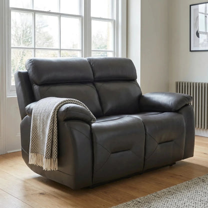 Renato Genuine Leather Grey Electric Power Recliner 2 Seater - Furniture Instore
